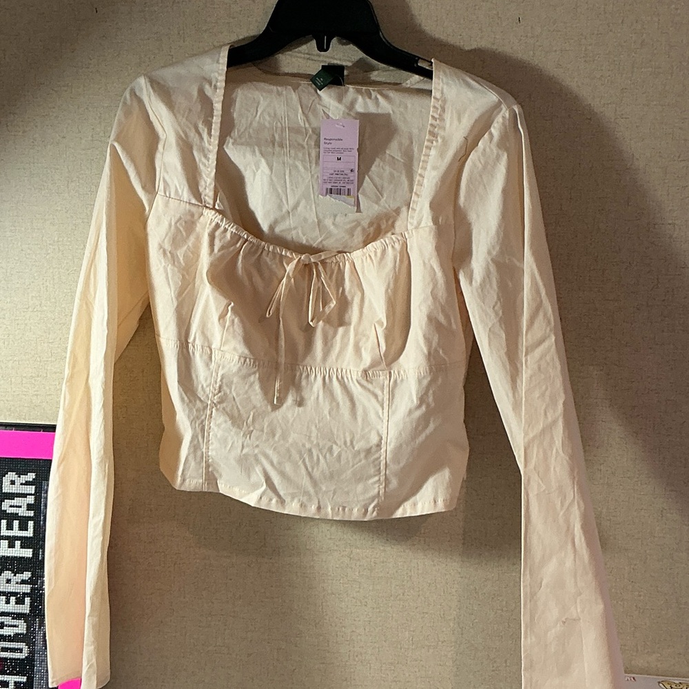 Target Cream Long-Sleeve Square Neck Blouse